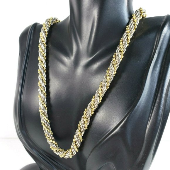 Twisted Rope Necklace Silver Gold Tone 25" - Picture 2 of 7